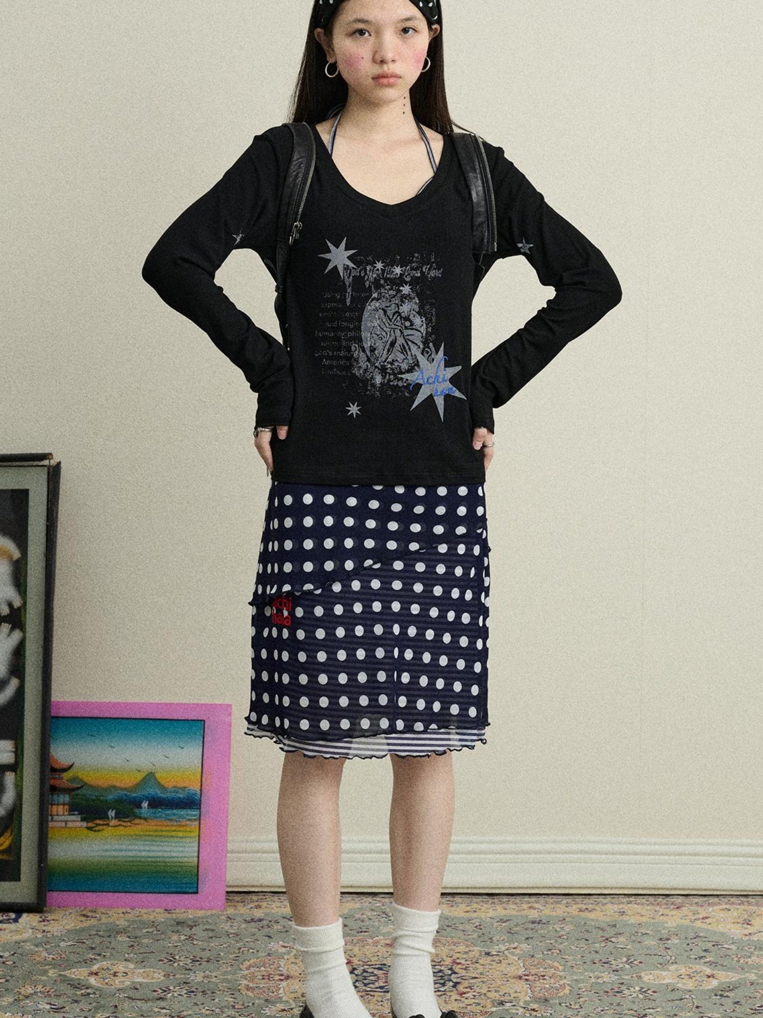Achihara Stretchy Jam Print Skirt With Dots In Dresses