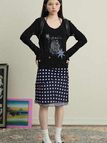 Achihara Stretchy Jam Print Skirt With Dots In Dresses