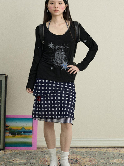 Achihara Stretchy Jam Print Skirt With Dots In Dresses