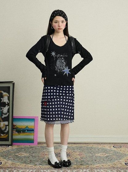 Achihara Stretchy Jam Print Skirt With Dots In Dresses