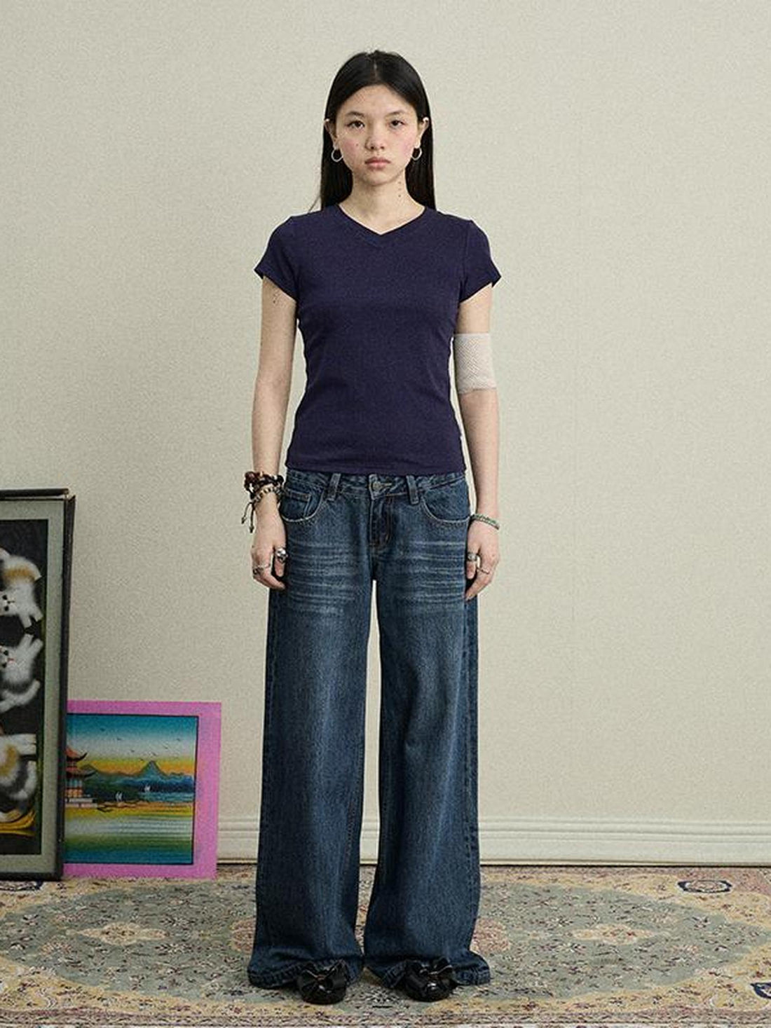 Achihara Stretchy Jelly V-Neck Basic T-Shirt