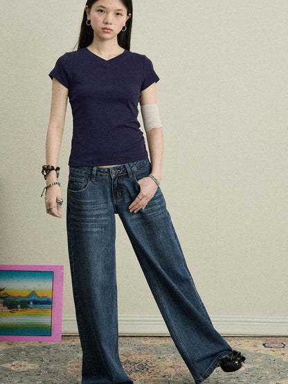 Achihara Stretchy Jelly V-Neck Basic T-Shirt