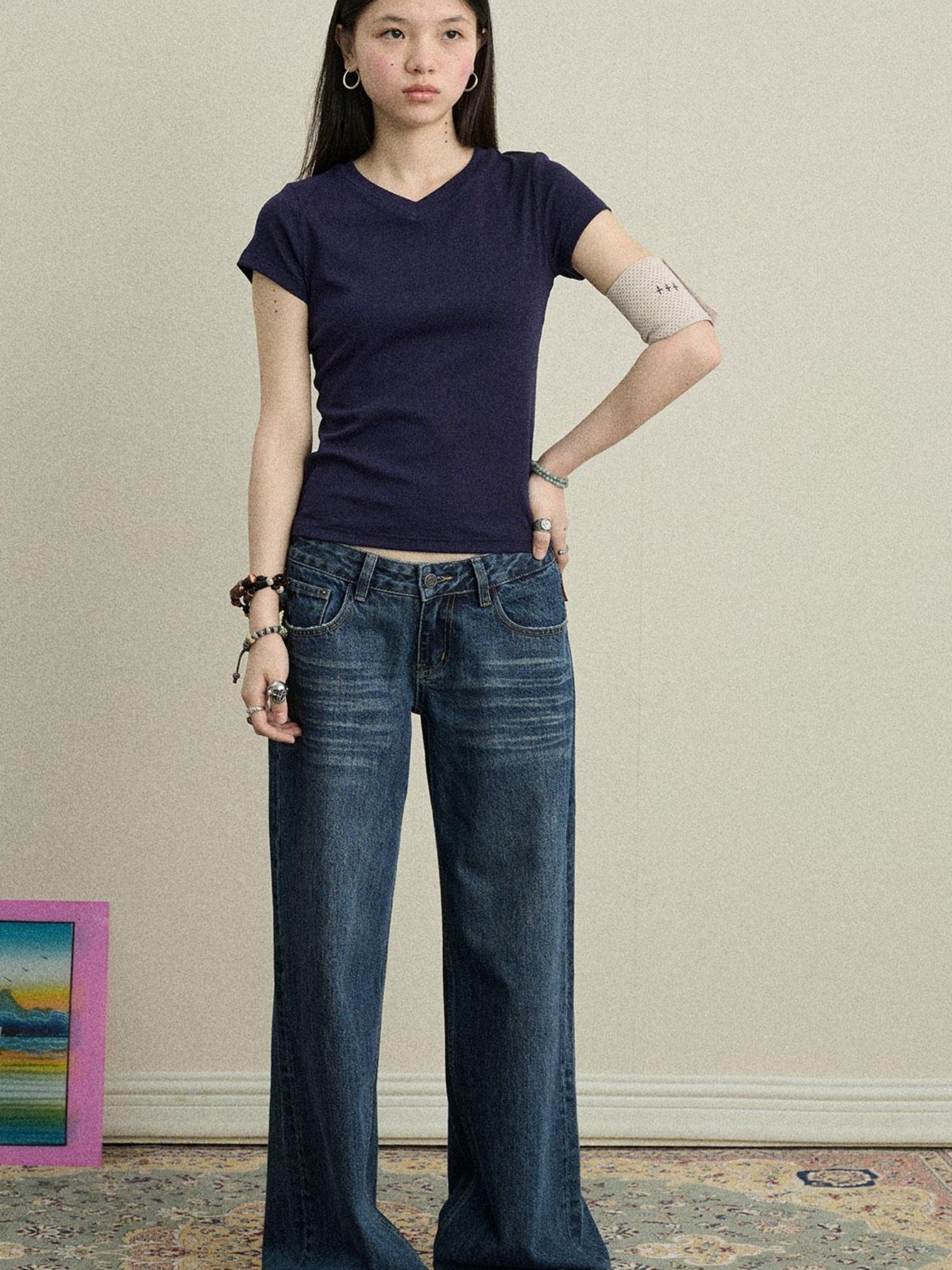 Achihara Stretchy Jelly V-Neck Basic T-Shirt