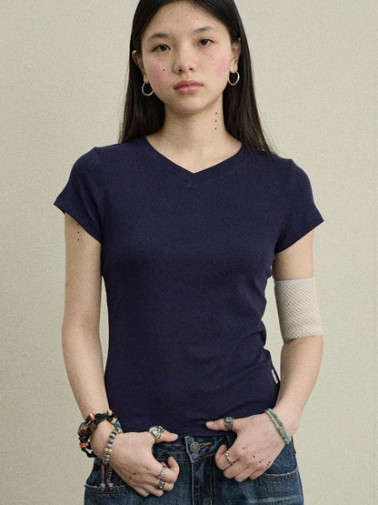 Achihara Stretchy Jelly V-Neck Basic T-Shirt