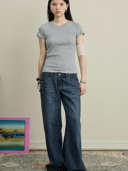 Achihara Stretchy Jelly V-Neck Basic T-Shirt
