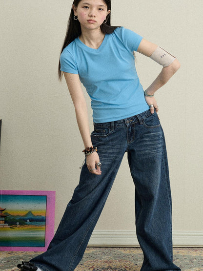 Achihara Stretchy Jelly V-Neck Basic T-Shirt