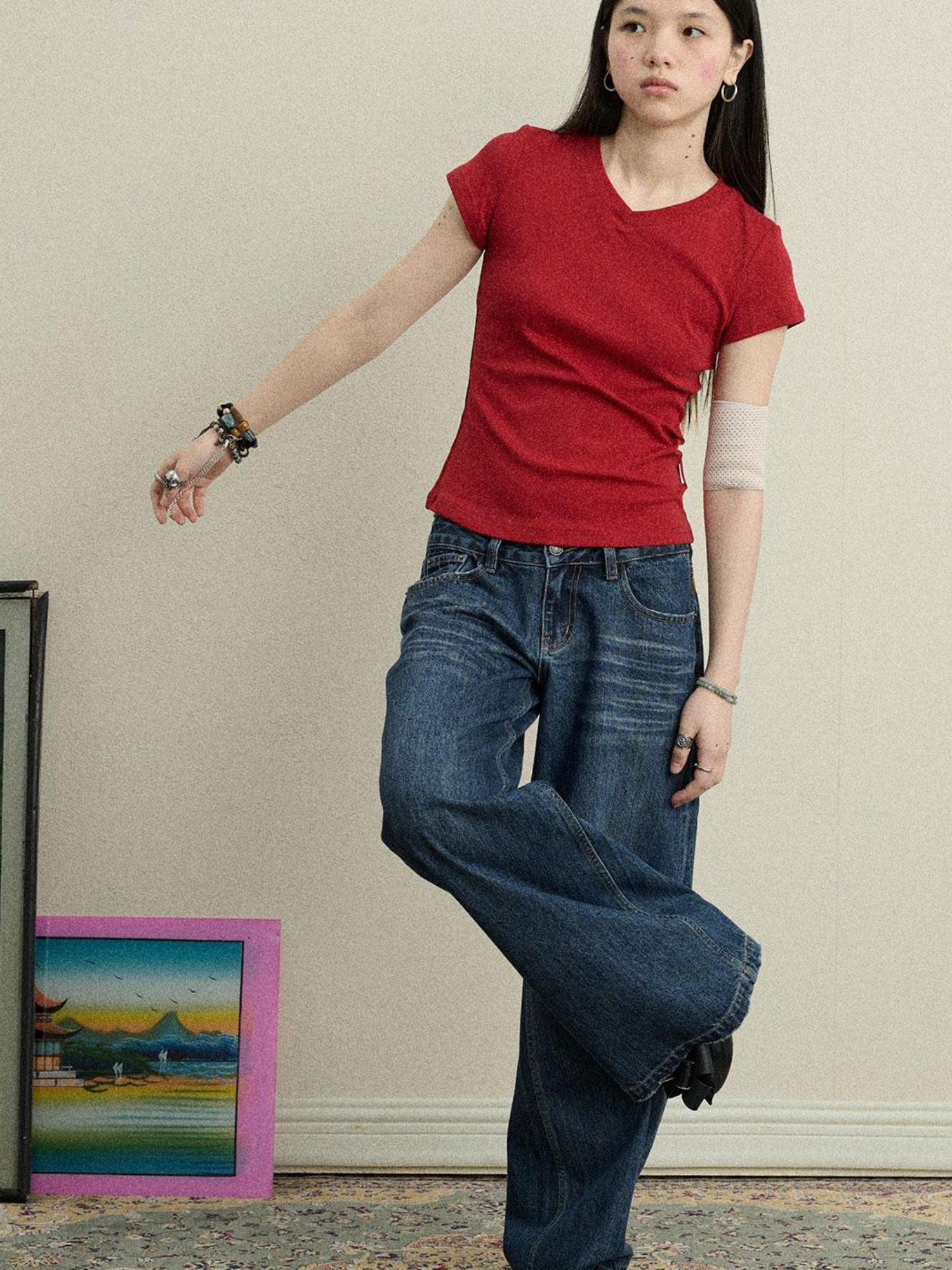 Achihara Stretchy Jelly V-Neck Basic T-Shirt