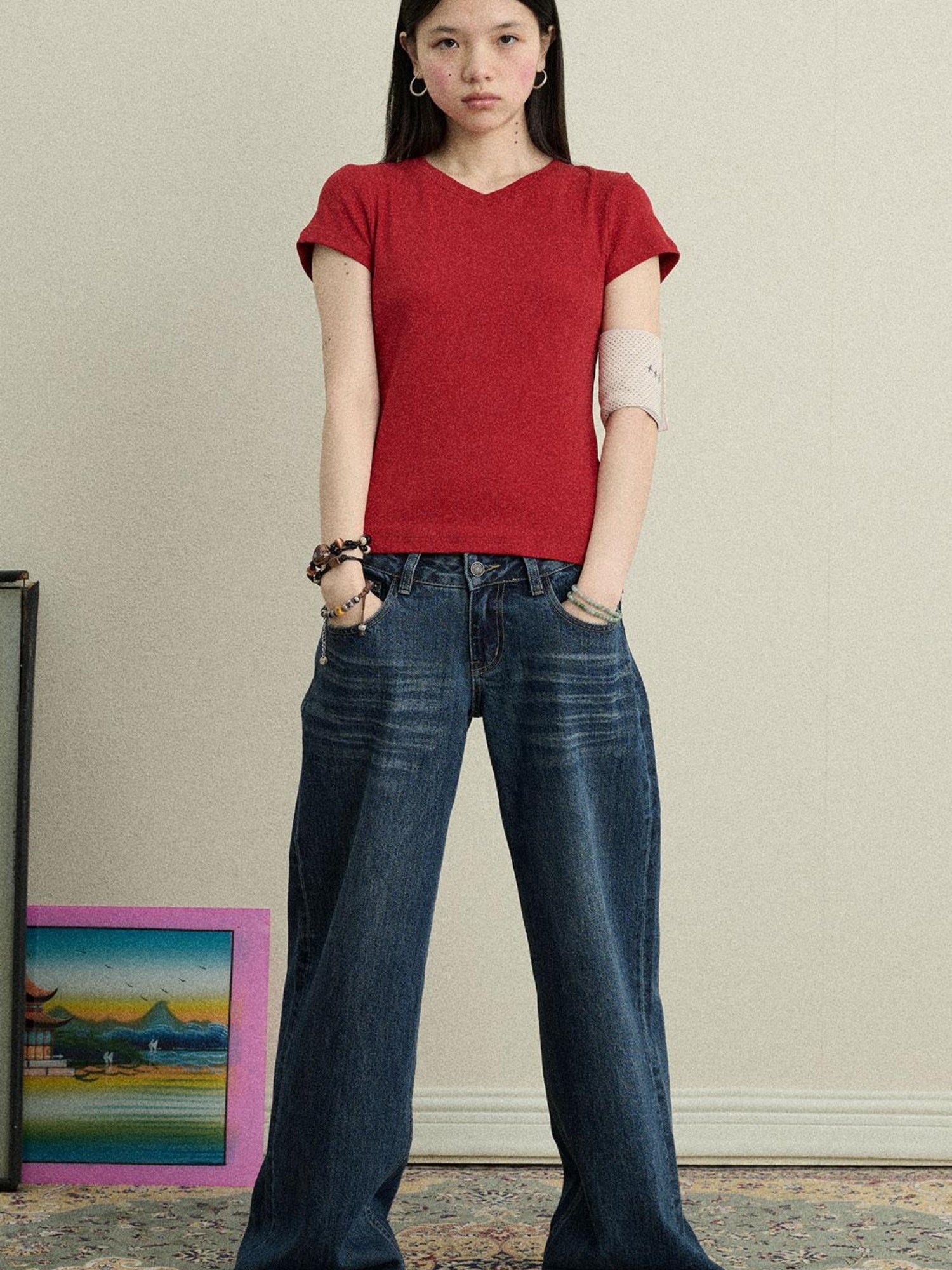 Achihara Stretchy Jelly V-Neck Basic T-Shirt