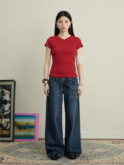 Achihara Stretchy Jelly V-Neck Basic T-Shirt