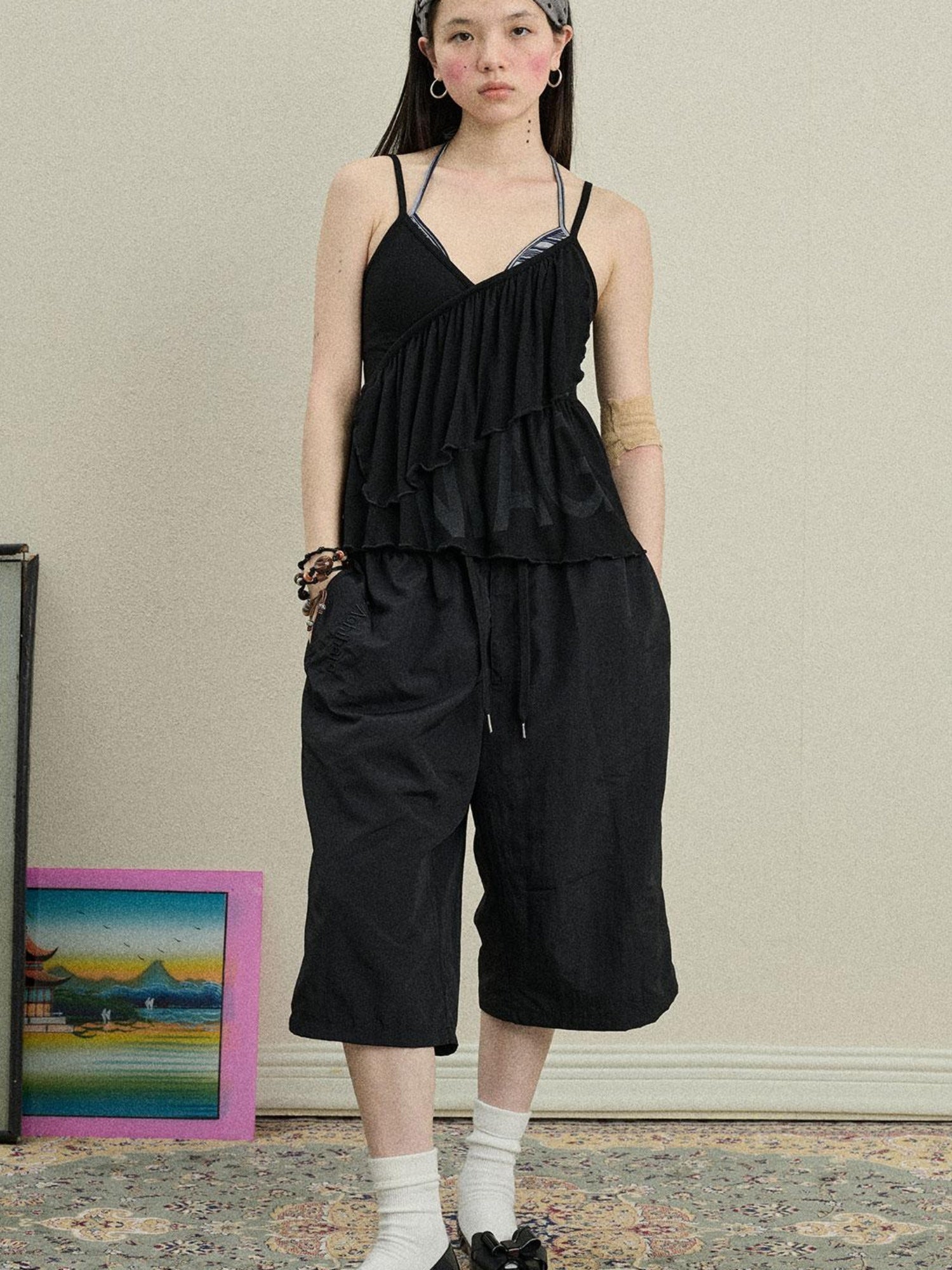 Achihara Stretchy Viscose Jersey Camisole With Chestnut Print Tops