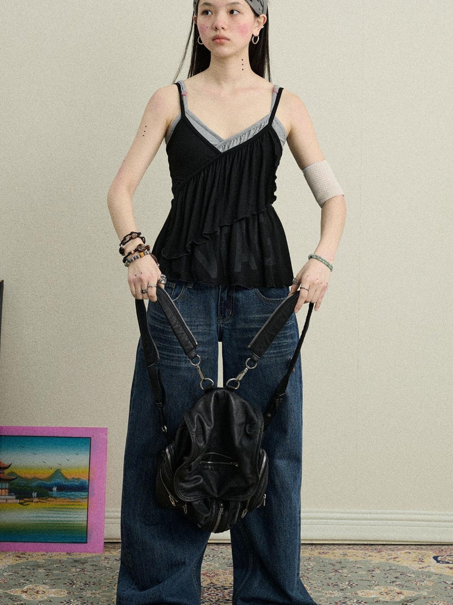 Achihara Stretchy Viscose Jersey Camisole With Chestnut Print Tops
