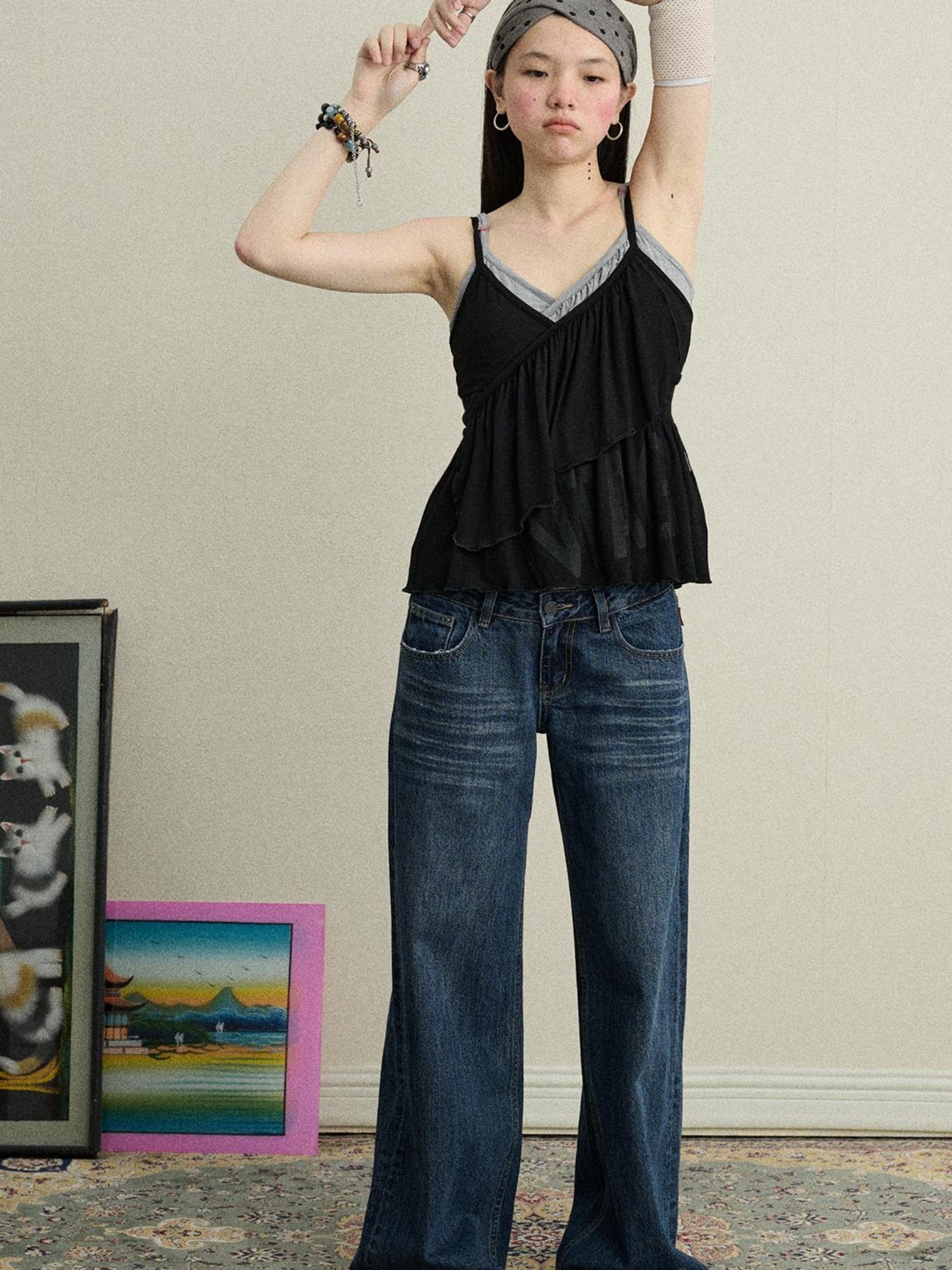 Achihara Stretchy Viscose Jersey Camisole With Chestnut Print Tops