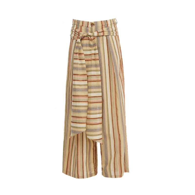 YOSHUYUKI Contrast Stripe Wide Tie Waist Trousers