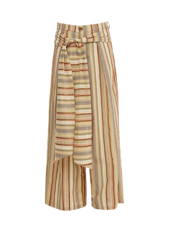 Contrast Stripe Wide Tie Waist Trousers