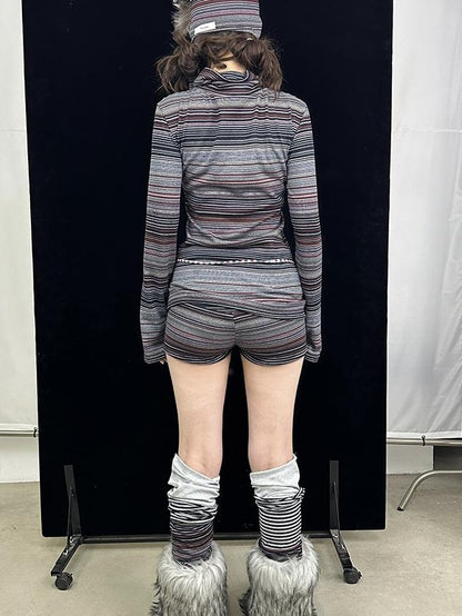 Striped Knit Slim Soft Skinny Short Leggings Pants
