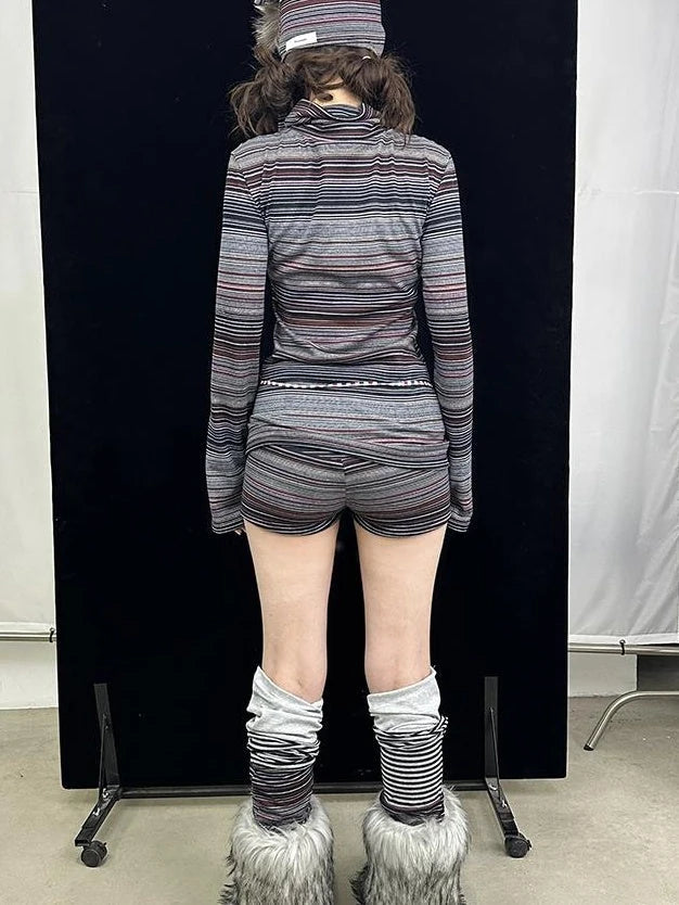 Striped Knit Slim Soft Skinny Short Leggings Pants