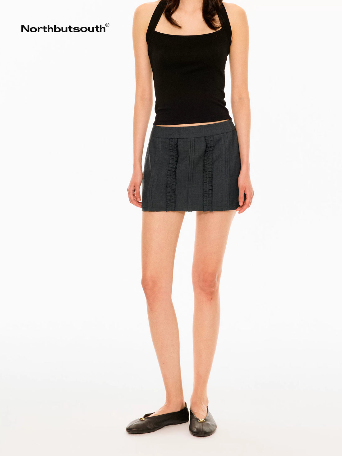 Structured Accordion Pleats A Line Ruffle Hem Women&