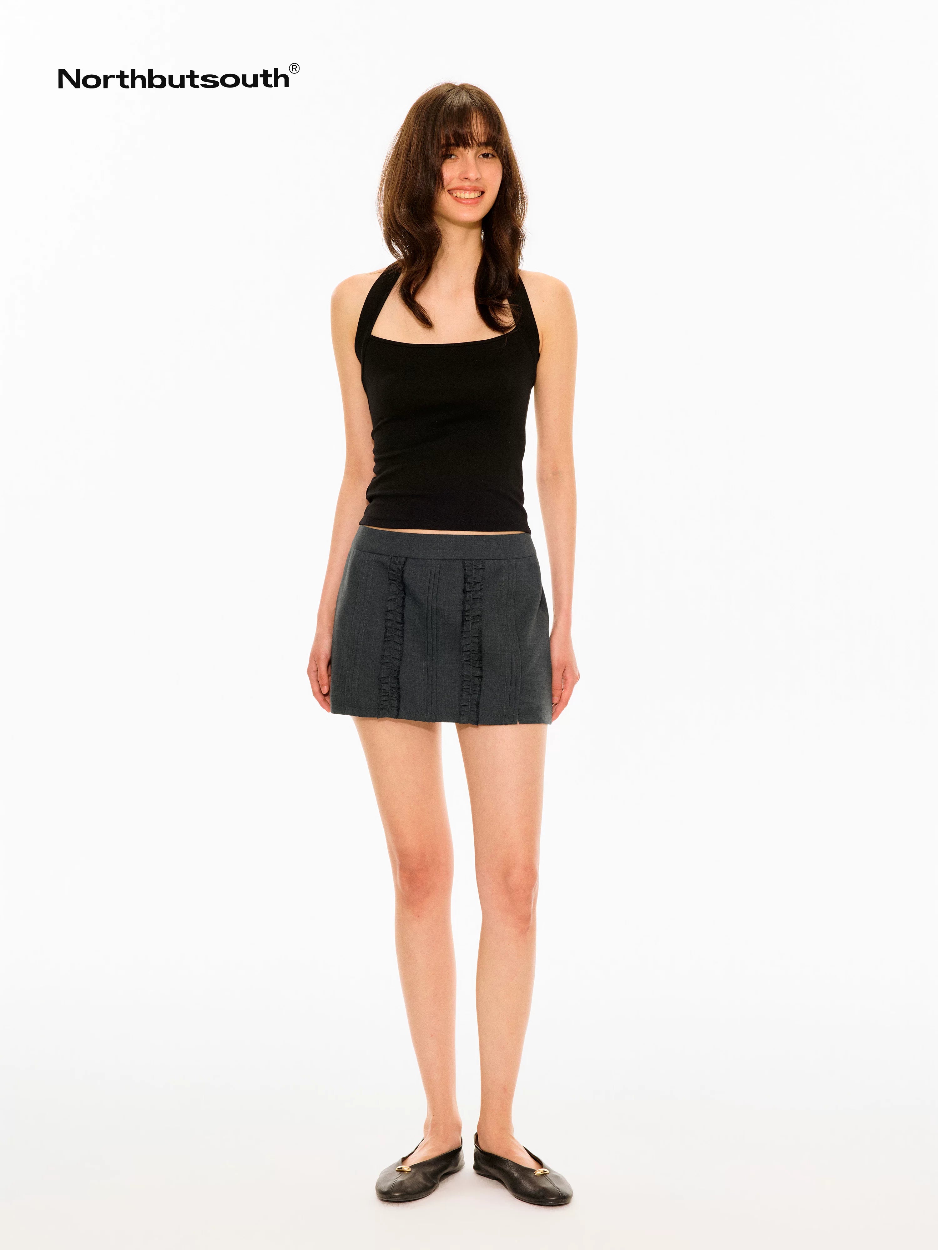 Structured Accordion Pleats A Line Ruffle Hem Women&