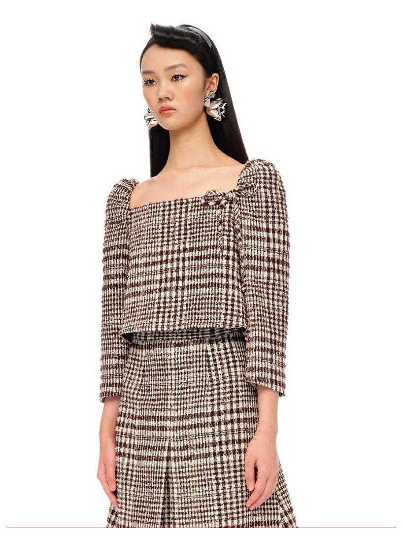 Structured Check Low-Cut Cropped Blazer