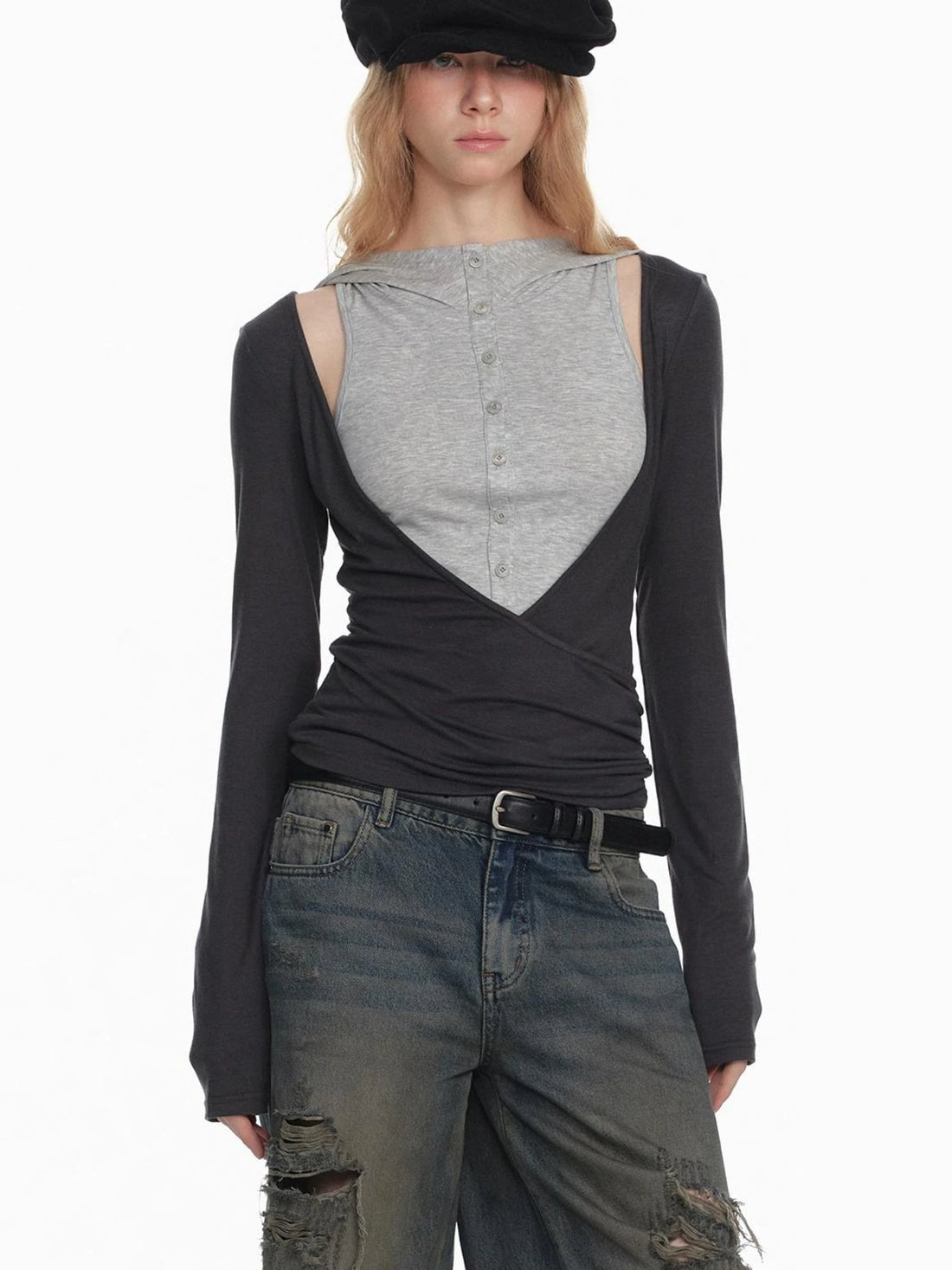 Stylish Black White Octagon Beret For Women Painter Hat