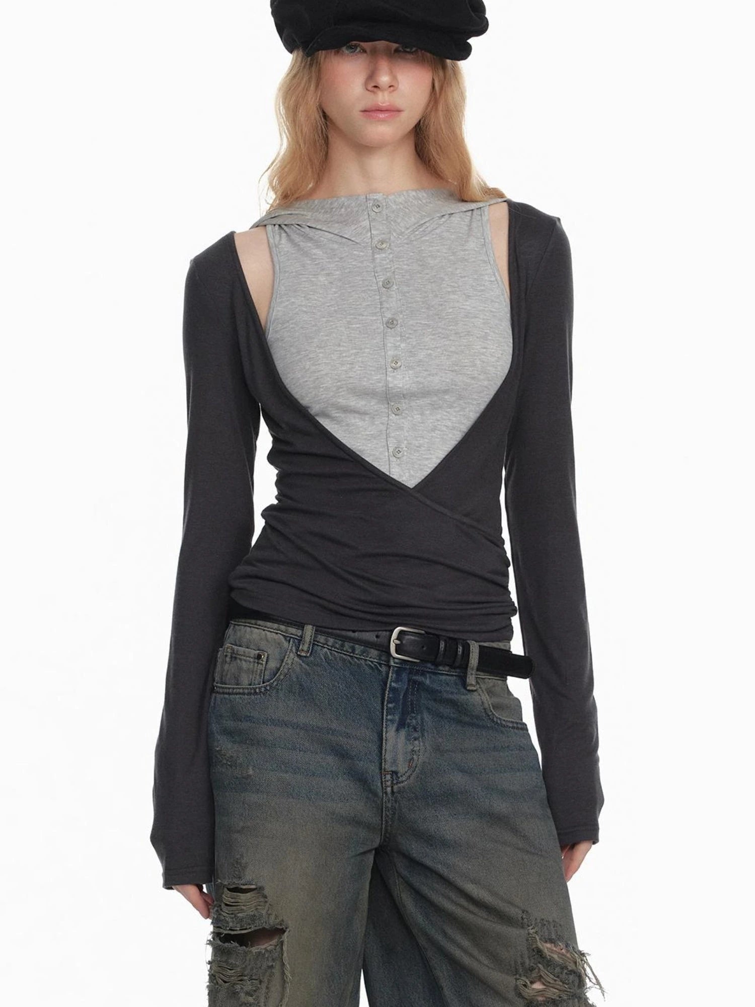 Stylish Black White Octagon Beret For Women Painter Hat