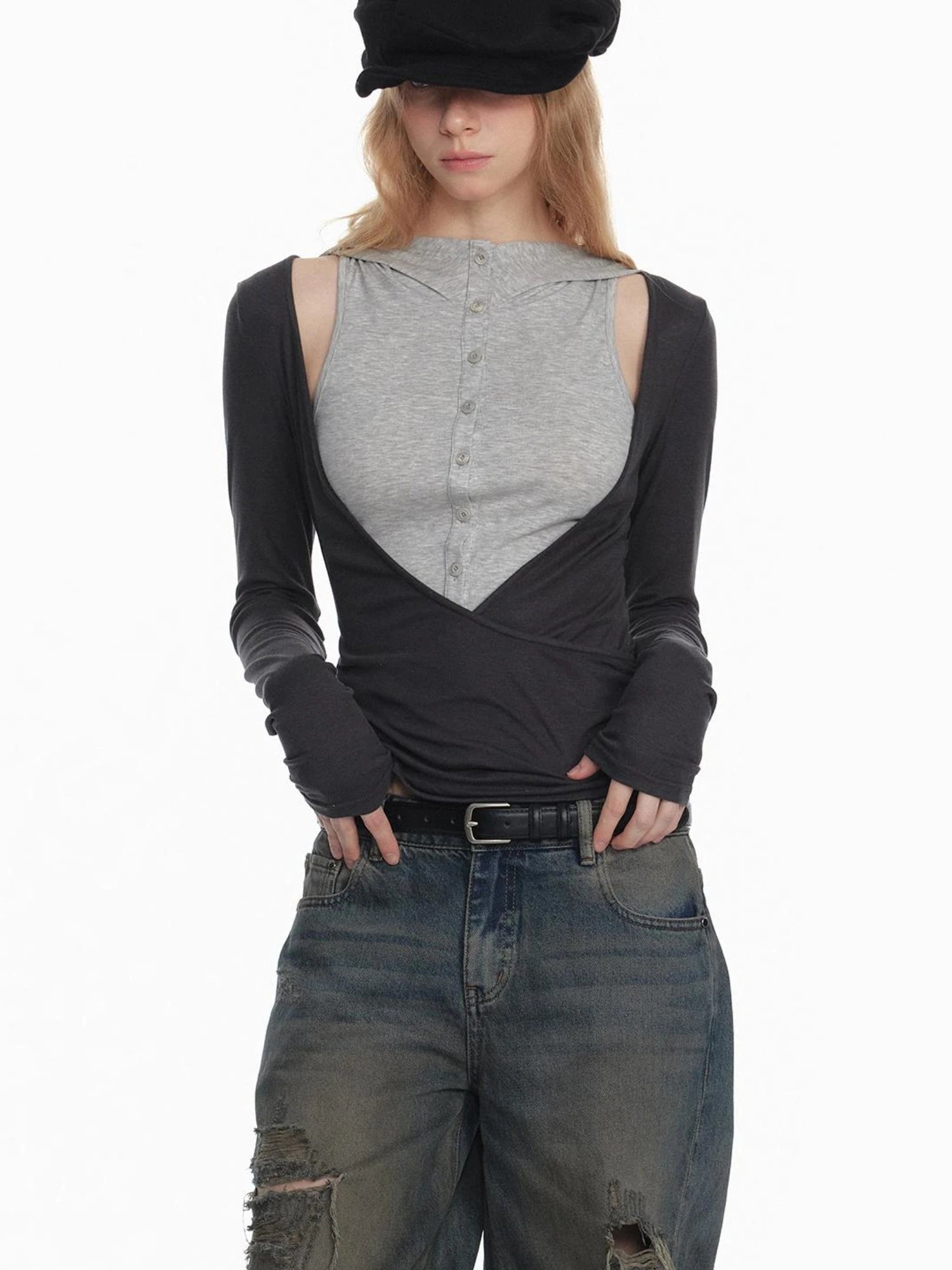 Stylish Black White Octagon Beret For Women Painter Hat