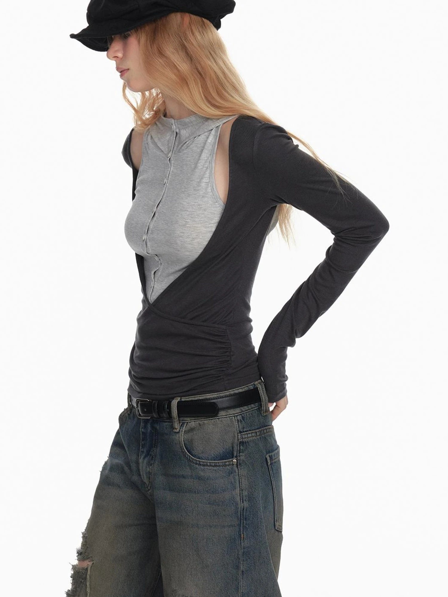 Stylish Black White Octagon Beret For Women Painter Hat