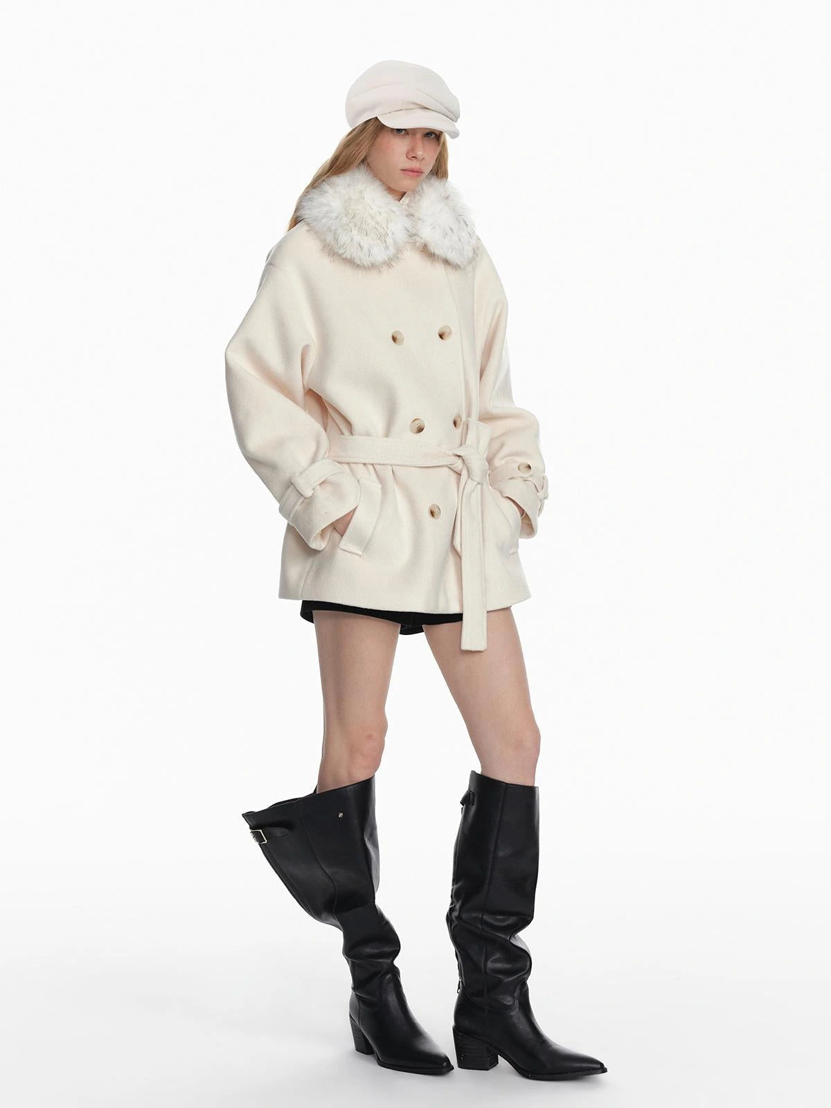 Stylish Black White Octagon Beret For Women Painter Hat