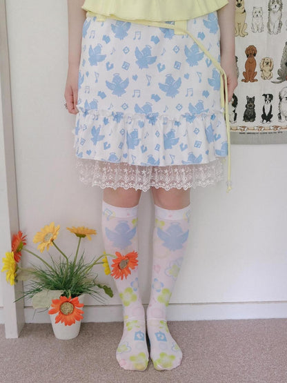 Frufru Gulu Summer Angel Cotton Print Skirt White Loose Fit