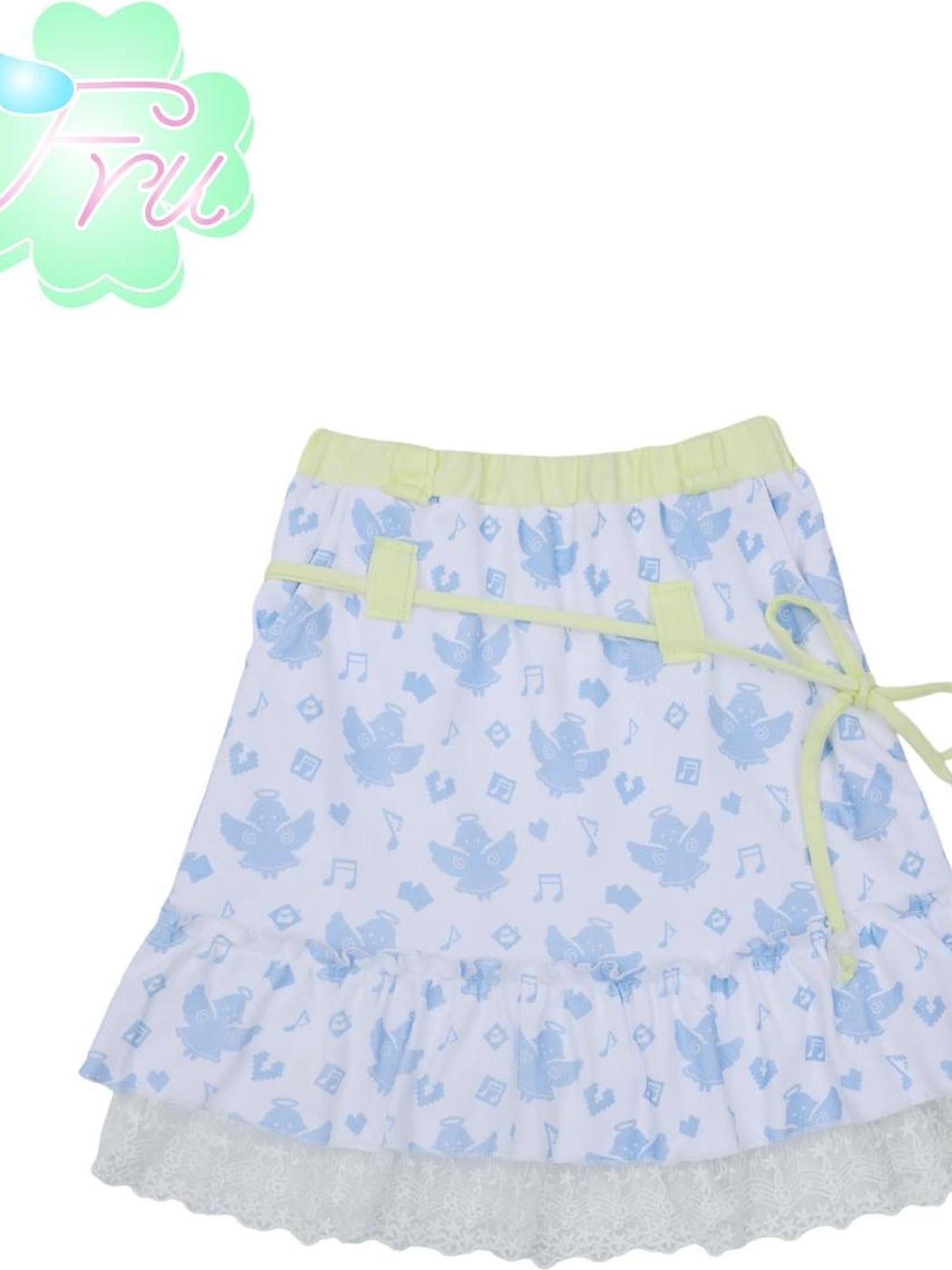 Frufru Gulu Summer Angel Cotton Print Skirt White Loose Fit