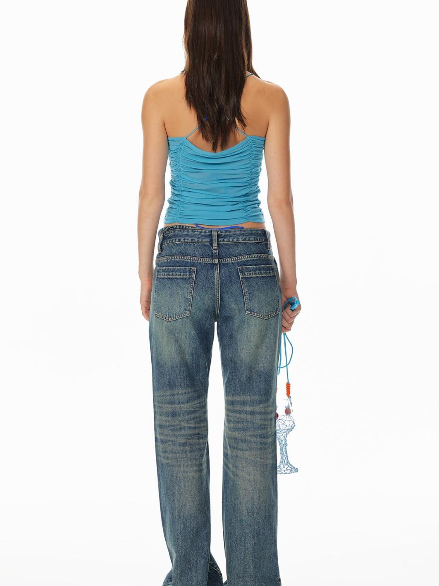 Sommer Perlen Schmetterling Neck Halter Rüschen Ärmelloses Top Frauen 