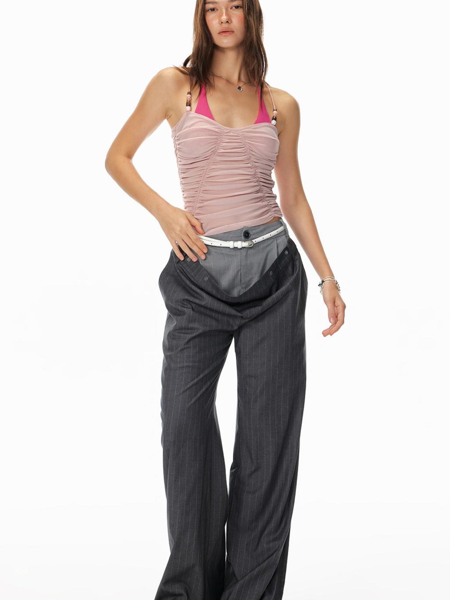 Sommer Perlen Schmetterling Neck Halter Rüschen Ärmelloses Top Frauen 