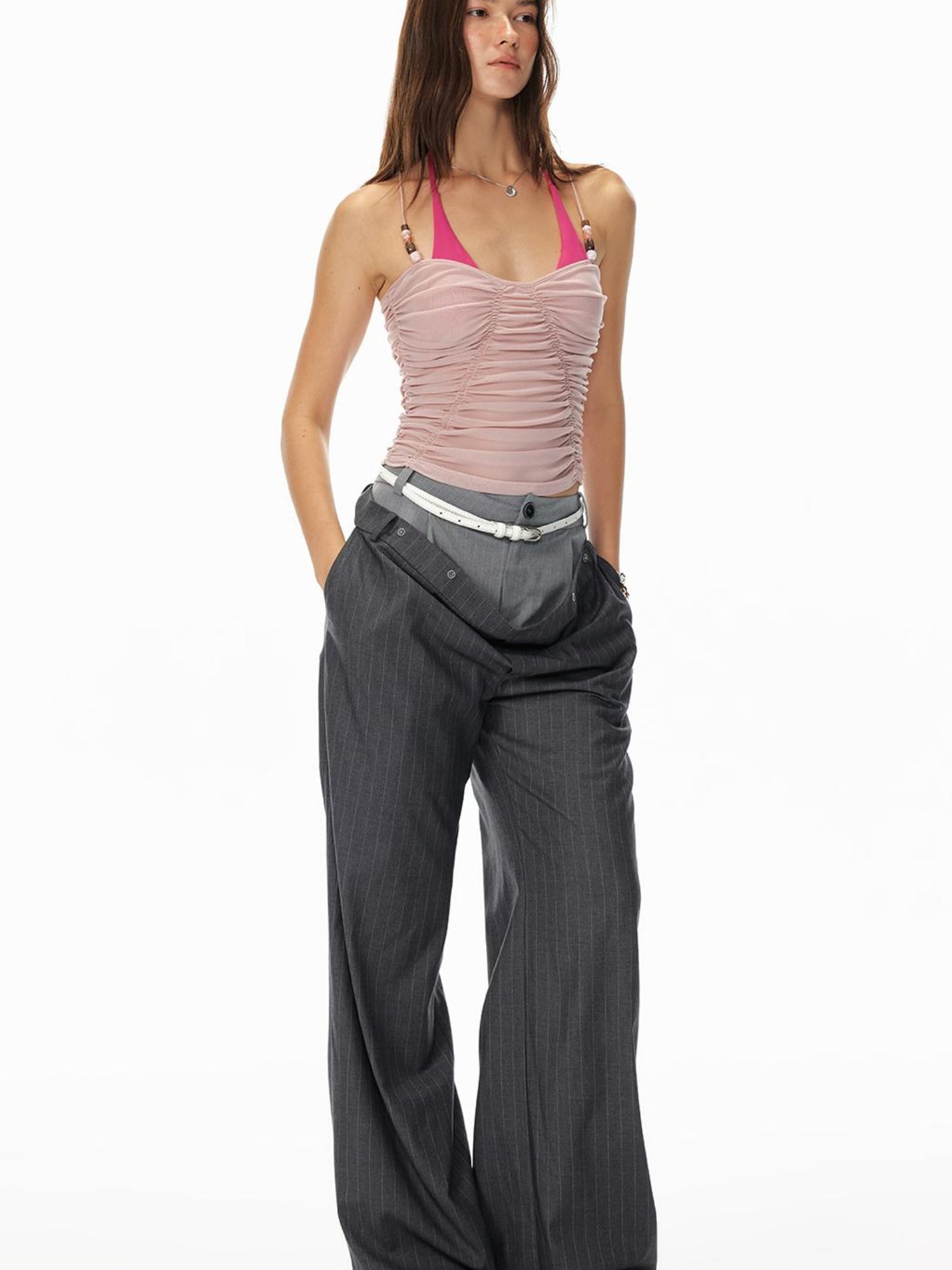 Sommer Perlen Schmetterling Neck Halter Rüschen Ärmelloses Top Frauen 
