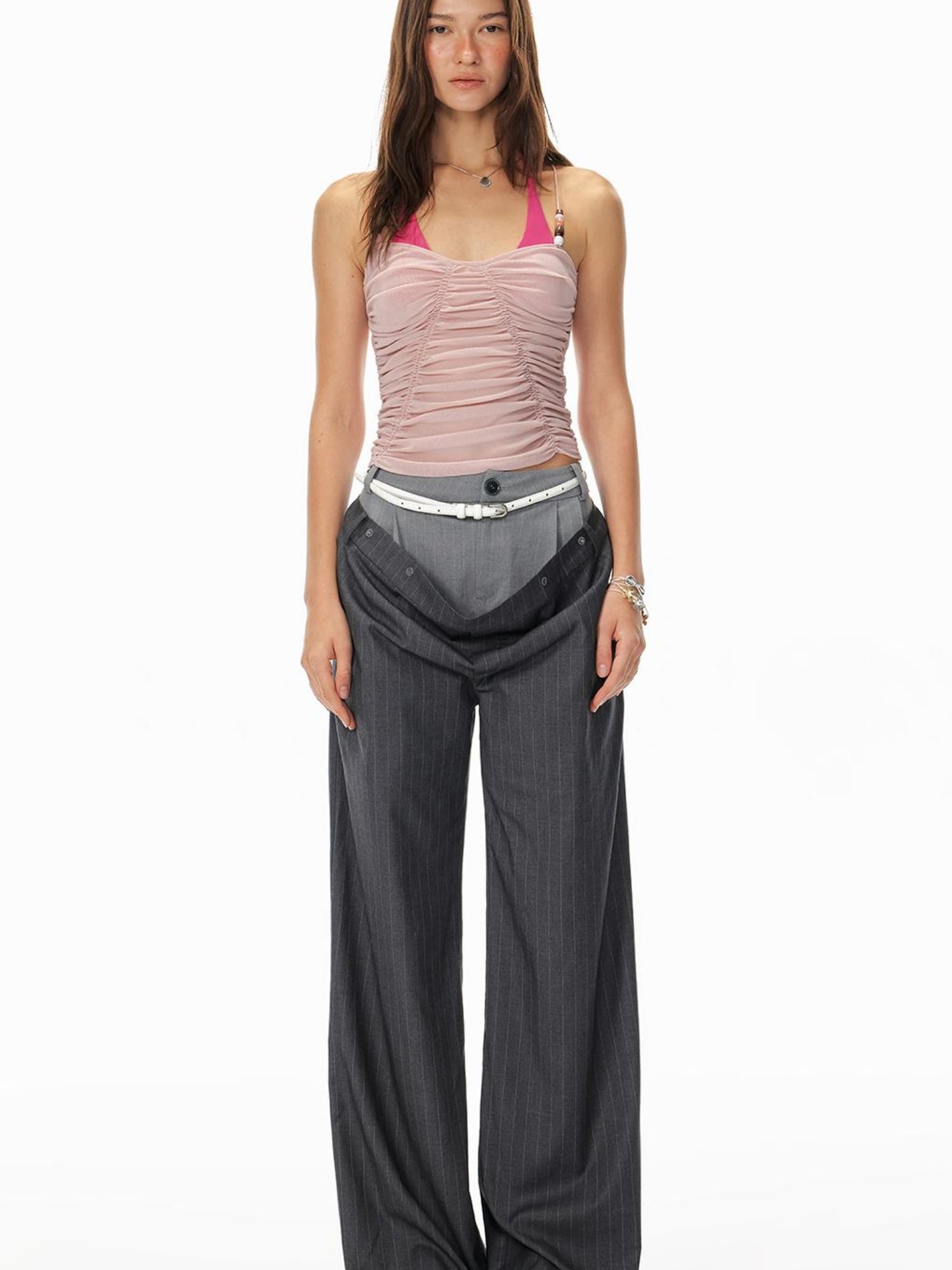Sommer Perlen Schmetterling Neck Halter Rüschen Ärmelloses Top Frauen 