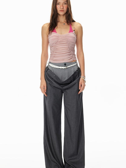 Sommer Perlen Schmetterling Neck Halter Rüschen Ärmelloses Top Frauen 