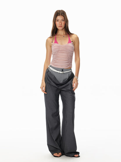 Sommer Perlen Schmetterling Neck Halter Rüschen Ärmelloses Top Frauen 