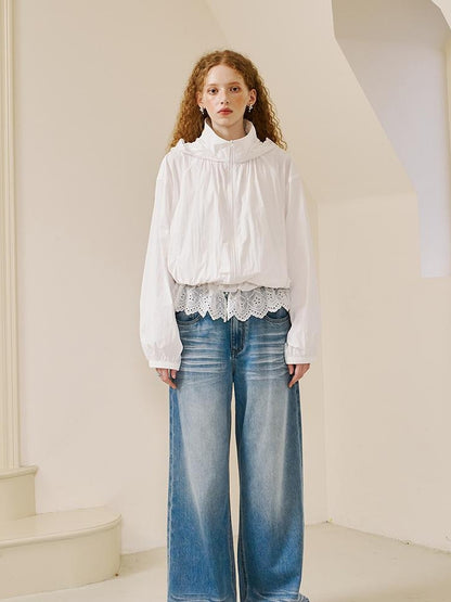 DIDDI MODA Summer Breeze Lace Trim Sun Protection Hoodie Shorts Set