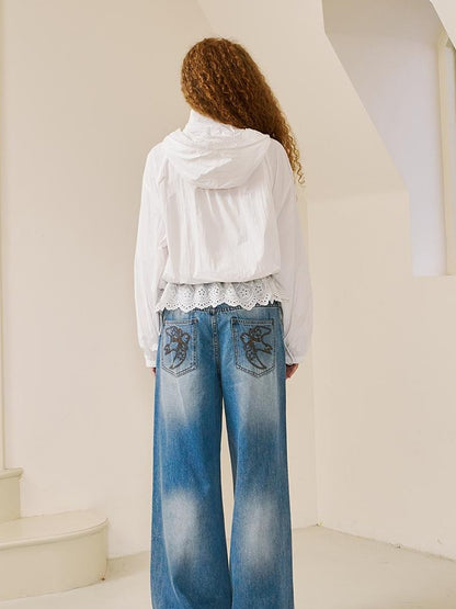 DIDDI MODA Summer Breeze Lace Trim Sun Protection Hoodie Shorts Set