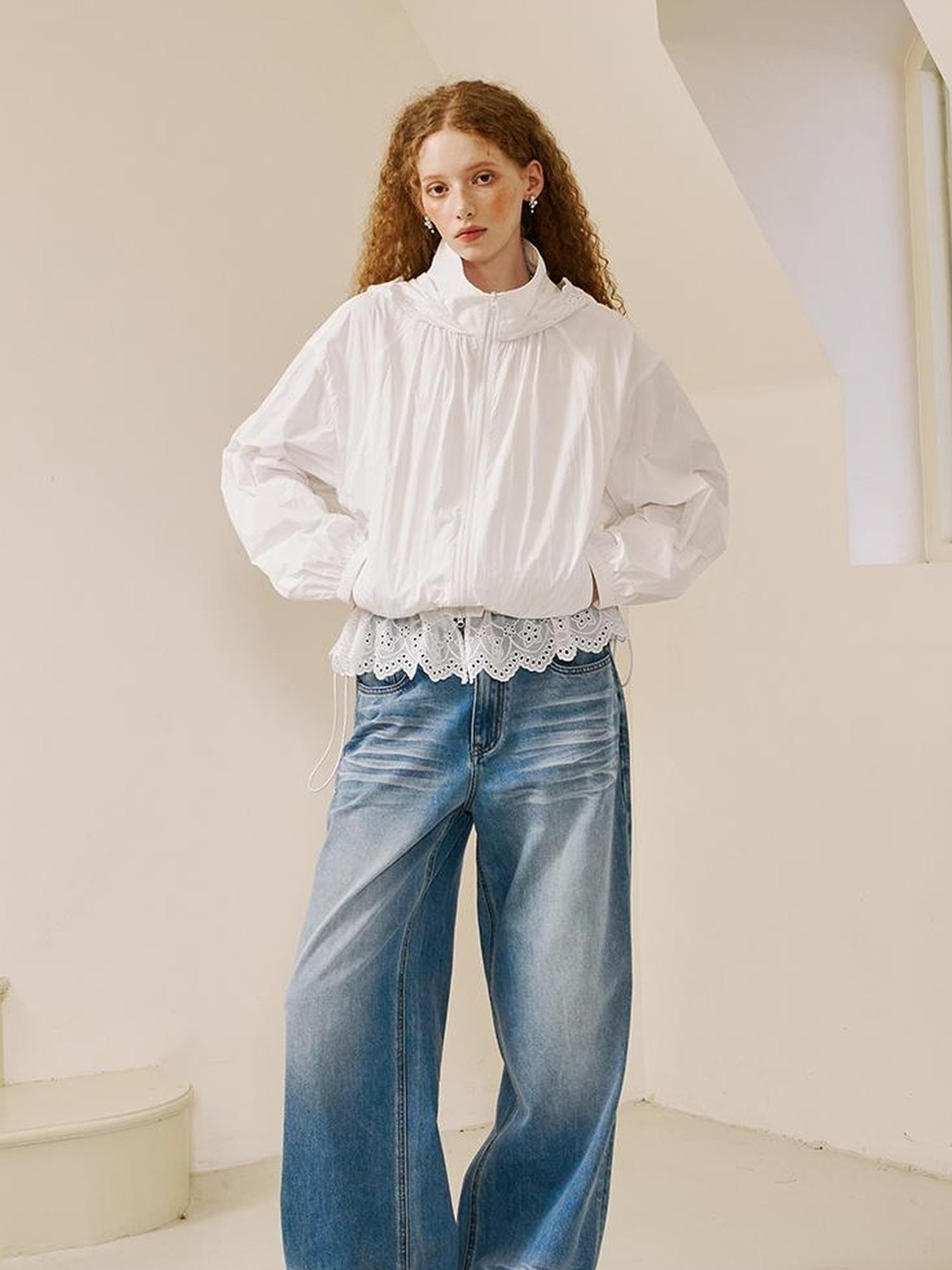 DIDDI MODA Summer Breeze Lace Trim Sun Protection Hoodie Shorts Set