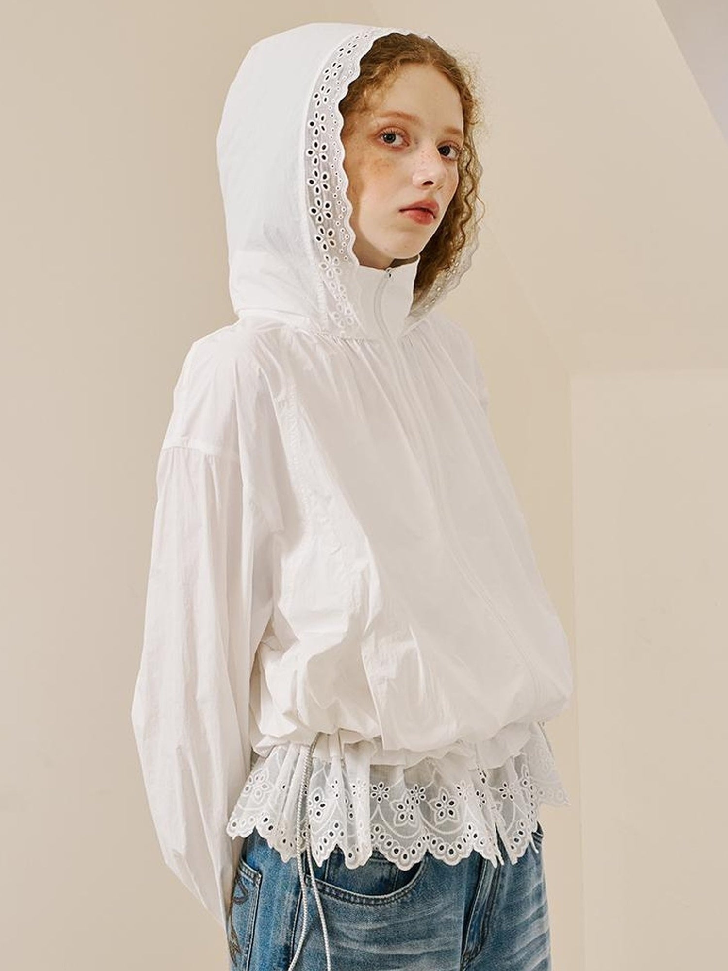 DIDDI MODA Summer Breeze Lace Trim Sun Protection Hoodie Shorts Set