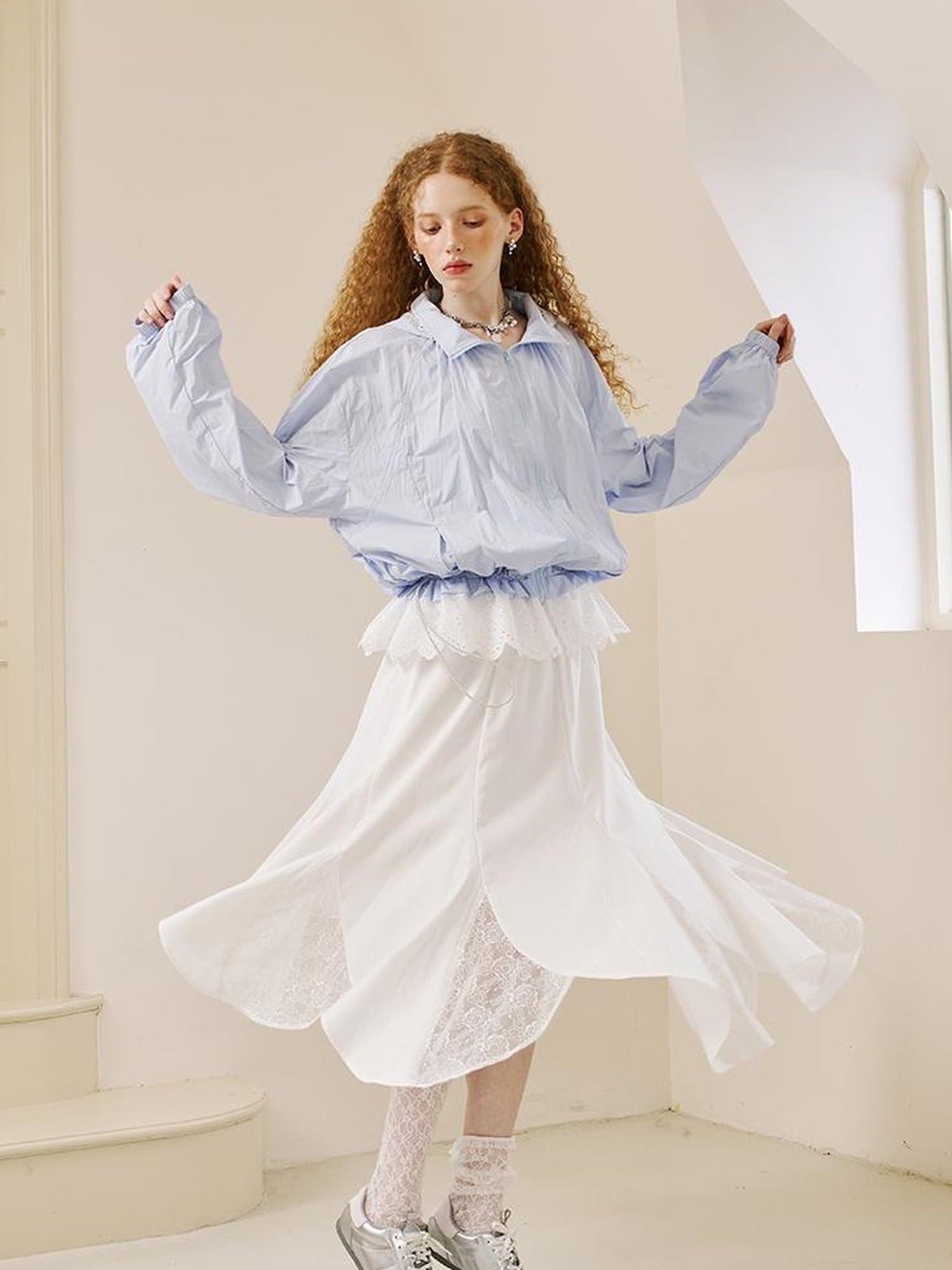 DIDDI MODA Summer Breeze Lace Trim Sun Protection Hoodie Shorts Set