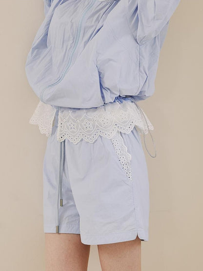 DIDDI MODA Summer Breeze Lace Trim Sun Protection Hoodie Shorts Set