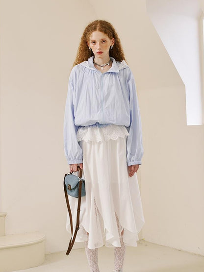 DIDDI MODA Summer Breeze Lace Trim Sun Protection Hoodie Shorts Set