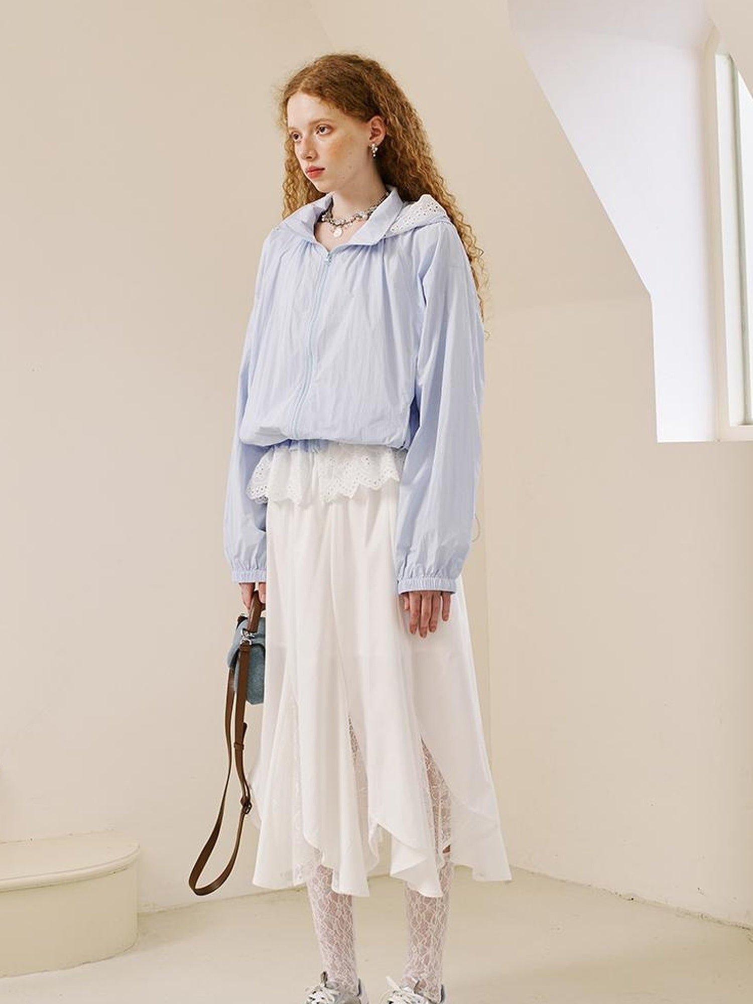 DIDDI MODA Summer Breeze Lace Trim Sun Protection Hoodie Shorts Set