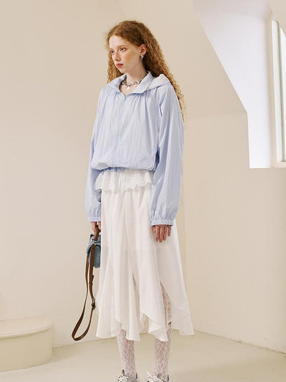 DIDDI MODA Summer Breeze Lace Trim Sun Protection Hoodie Shorts Set