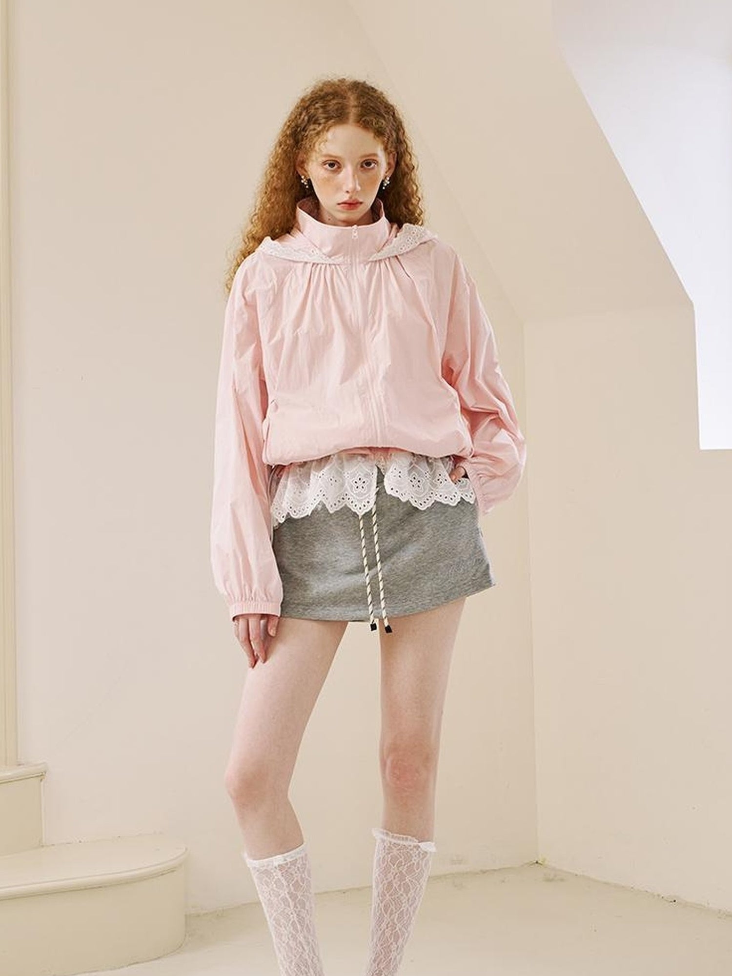 DIDDI MODA Summer Breeze Lace Trim Sun Protection Hoodie Shorts Set