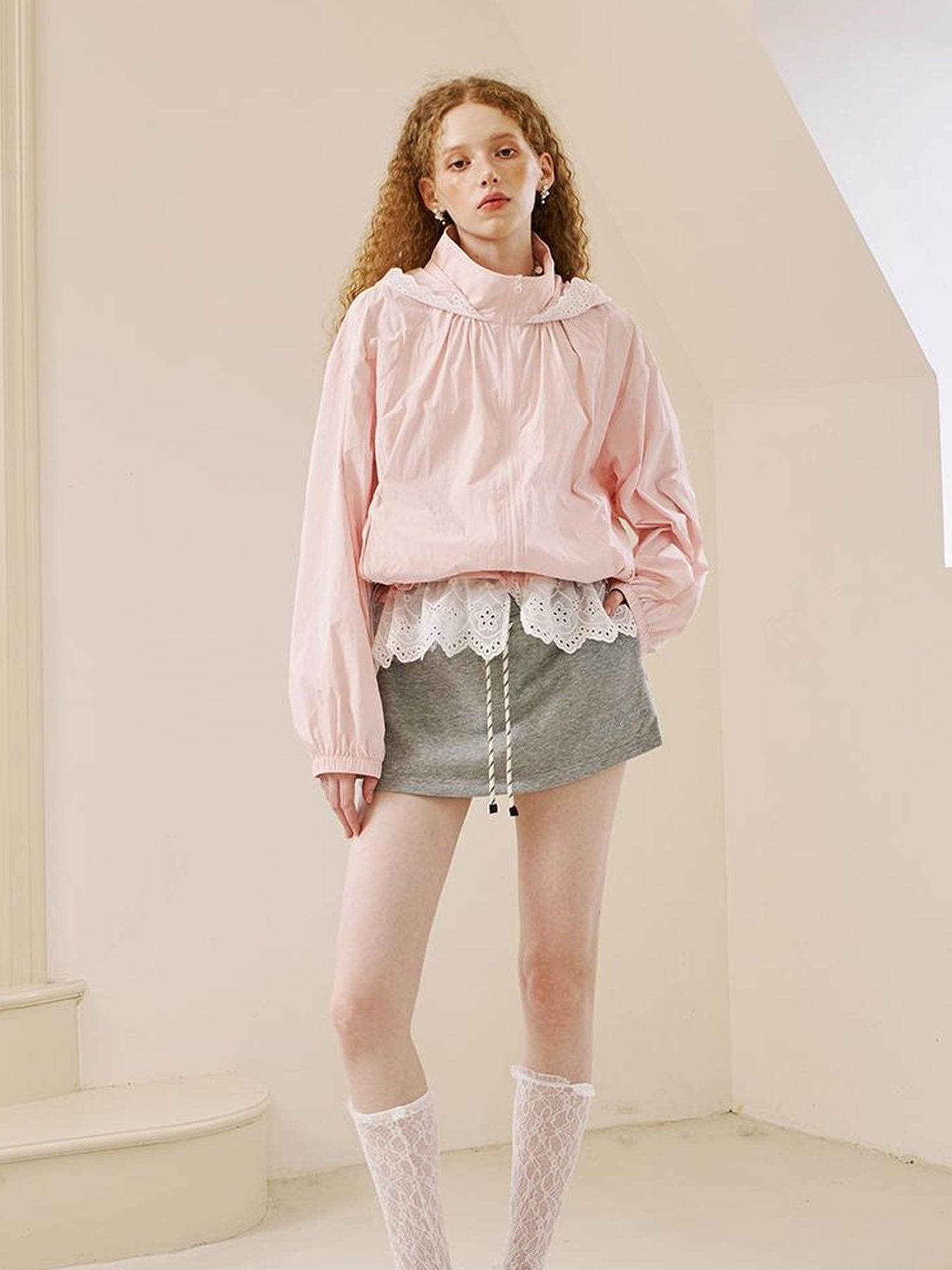 DIDDI MODA Summer Breeze Lace Trim Sun Protection Hoodie Shorts Set