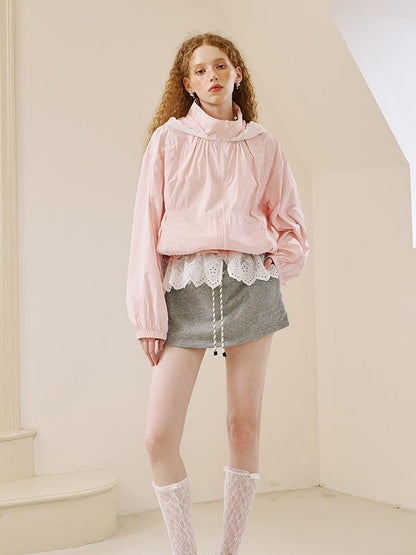 DIDDI MODA Summer Breeze Lace Trim Sun Protection Hoodie Shorts Set