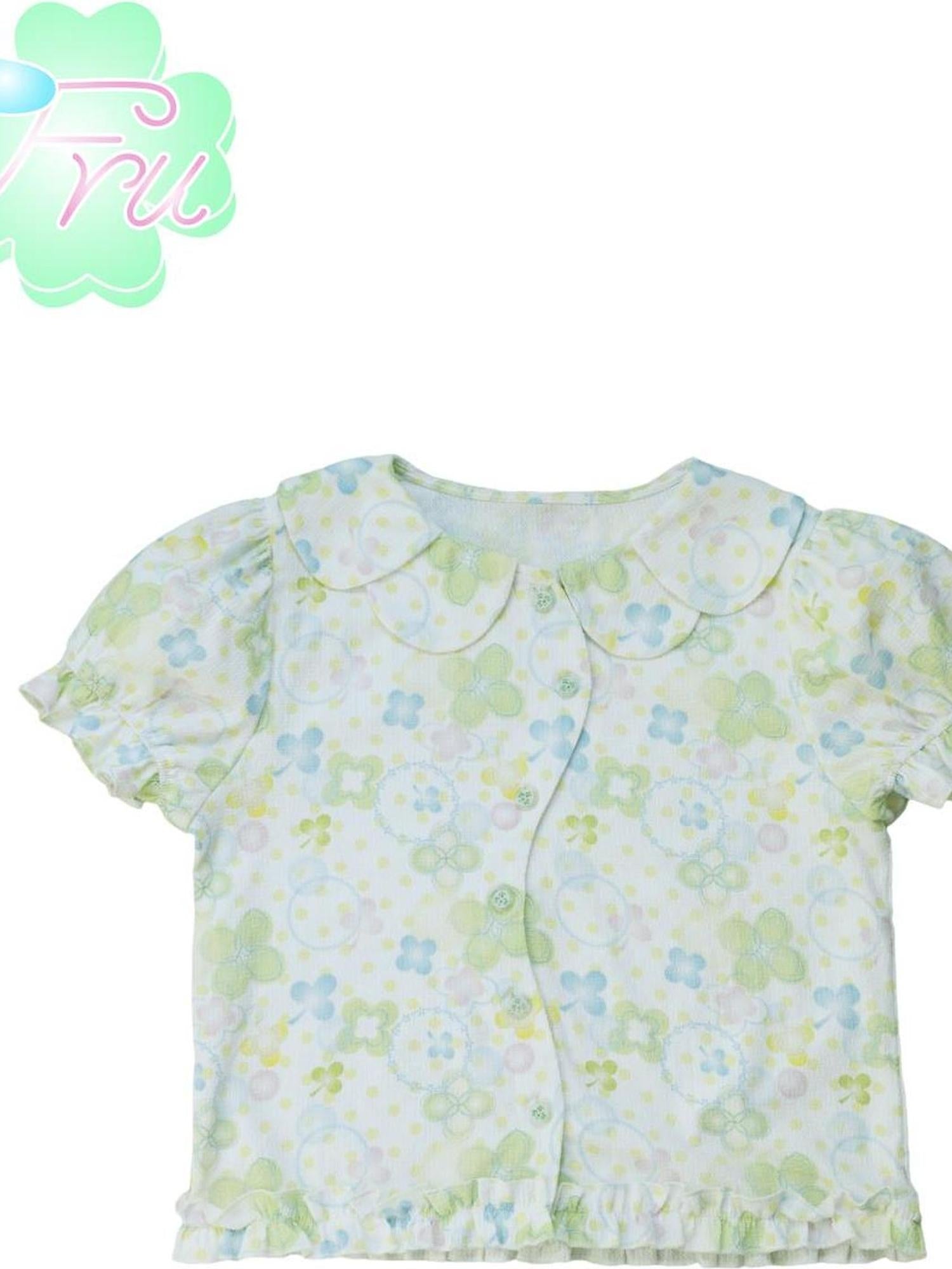 Frufru Gulu Summer Clover Print Cotton Shirt For Girls White Loose Fit