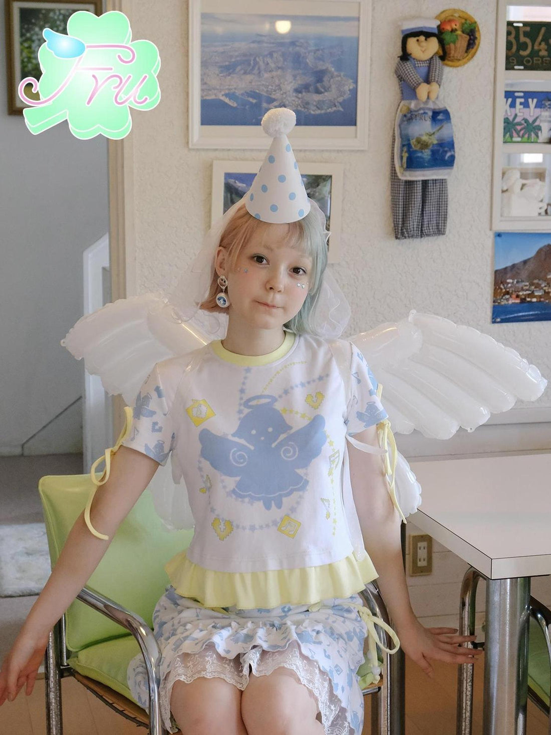 Frufru Gulu Summer Cotton Angel Print Loose T Shirt For Girls